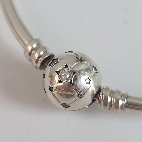 Pandora 925 ALE Celestial Stars Bangle Bracelet Sterling Silver Round Ball Clasp - Picture 3 of 9